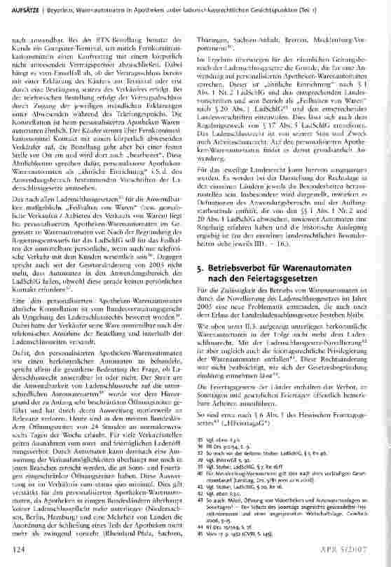 Vorschauseite 5: Warenautomaten in Apotheken unter ladenschlussrechtlichen Gesichtspunkten (Teil i)