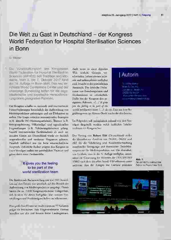Vorschauseite 1: Die Welt zu Gast in Deutschland der Kongress World Federation for Hospital Sterilisation Sciences in Bonn