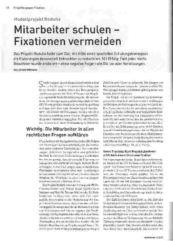 Vorschauseite 1: Modeilprojekt Redufix - Mitarbeiter schulen-Fixationen vermeiden