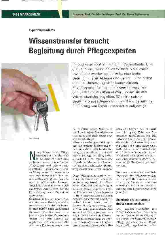 Vorschauseite 1: Wissenstransfer braucht Begleitung durch Pflegeexperten
