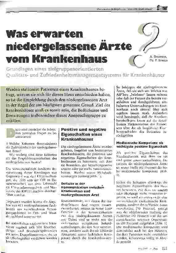 Vorschauseite 1: Was erwarten niedergelassene Ärzte vom Krankenhaus? Grundlagen eines zielgruppenorientierten Qualitätsund Zufriedenheitsmanagementsystems für Krankenhäuser
