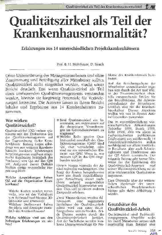 Vorschauseite 1: Qualitätszirkel als Teil der Krankenhausnormalität? Erfahrungen aus 14 unterschiedlichen Projektkrankenhäusern