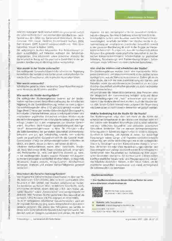 Vorschauseite 2: Nutzerfreundliche StudienzusammenfassungGartenarbeit als Förderfaktor psychischer Gesundheit: Ergebnisse des schottischen Gesundheitsberichtes, 2012-2013