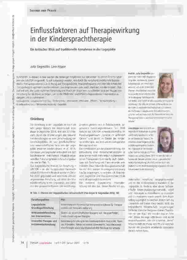 Vorschauseite 1: Einflussfaktoren auf Therapiewirkung in der Kindersprachtherapie