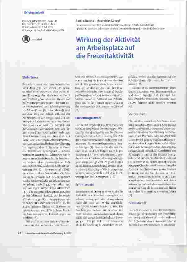 Vorschauseite 1: Wirkung der Aktivität am Arbeitsplatz auf die Freizeitaktivität