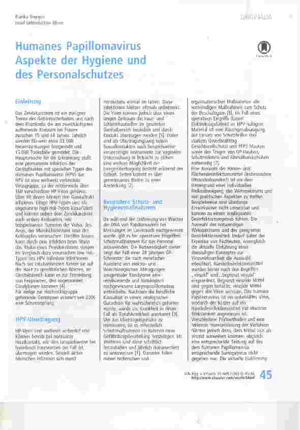 Vorschauseite 1: Humanes Papillomavirus Aspekte der Hygiene und des Personalschutzes