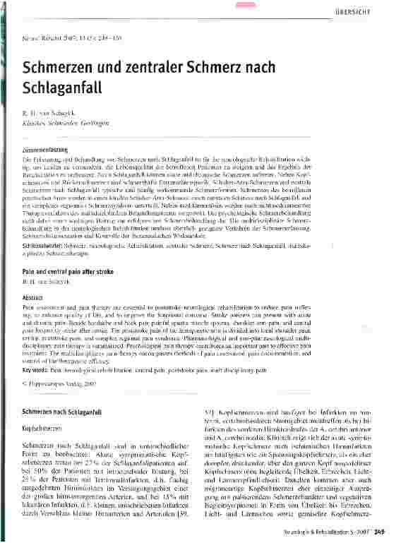 Vorschauseite 1: Schmerzen und zentraler Schmerz nach Schlaganfall