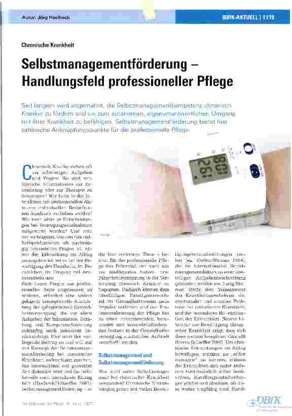 Vorschauseite 1: Selbstmanagementförderung -Handlungsfeld professioneller Pflege