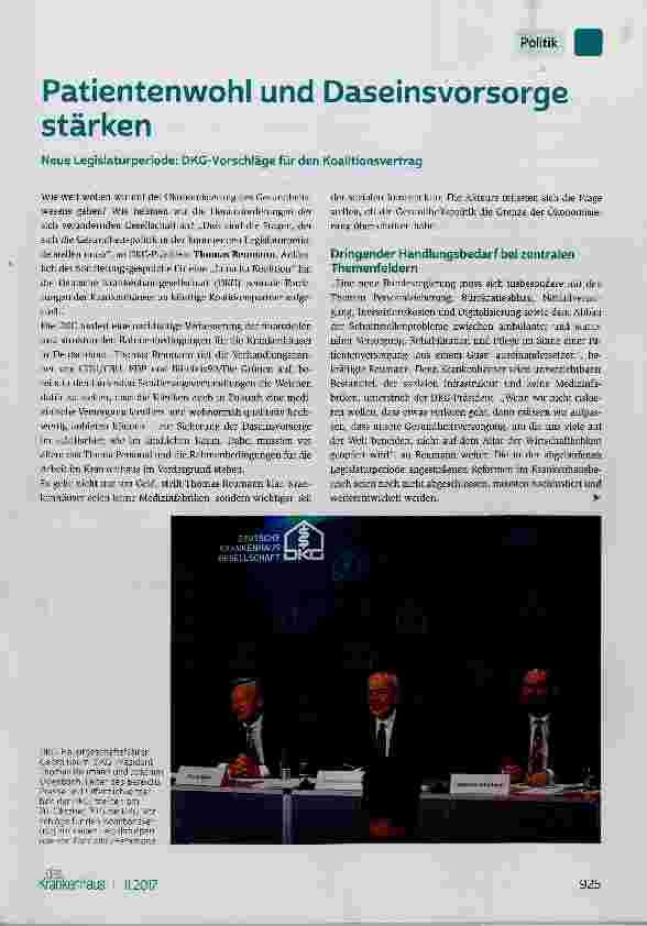 Vorschauseite 1: Patientenwohl und Daseinsvorsorge stärken