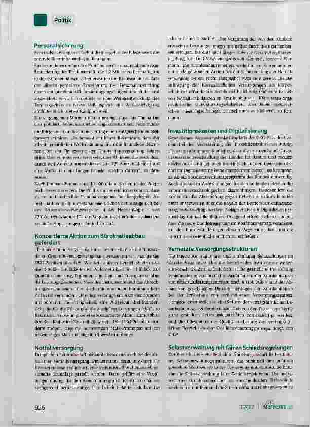 Vorschauseite 2: Patientenwohl und Daseinsvorsorge stärken