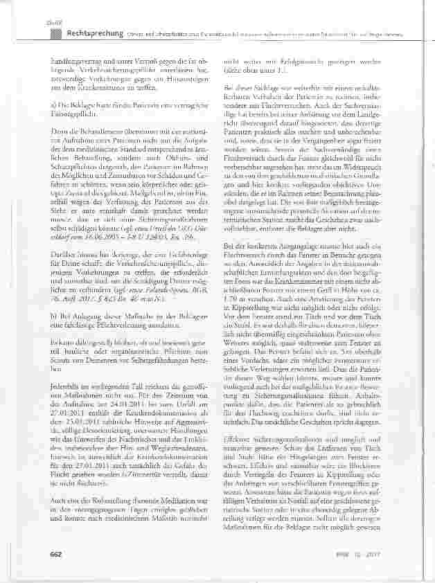 Vorschauseite 4: Obhutsund Schutzpflichten eines Krankenhauses bei stationärer Aufnahme einer dementen Patientin mit Hinund Weglauftendenz