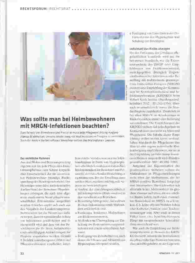 Vorschauseite 1: Was sollte man bei Heimbewohnern mit MRGN-Infektionen beachten?