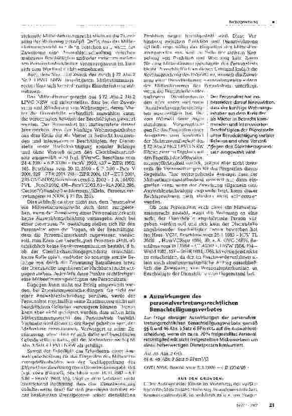 Vorschauseite 1: Auswirkungen des personalvertretungsrechtlichen Benachteiligungsverbotes