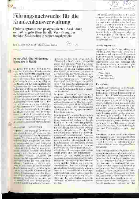 Vorschauseite 1: Führungsnachwuchs für die Krankenhausverwaltung