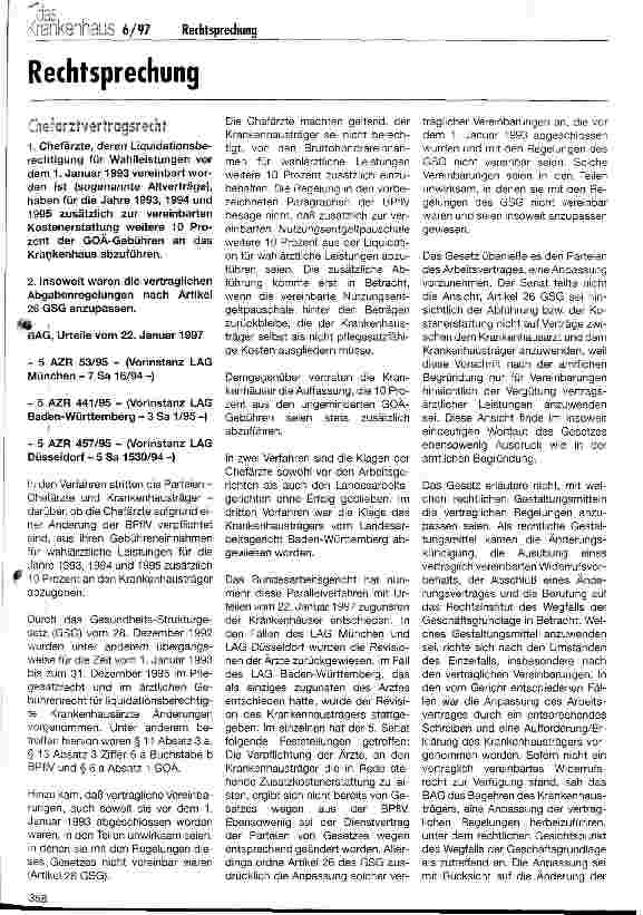 Vorschauseite 1: Rechtsprechung Chefarztvertragsrecht
