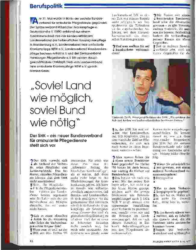 Vorschauseite 1: Soviel Land wie möglich, soviel Bund wie nötig Der SHK - ein neuer Bundesverband für ambulante Pflegedienste