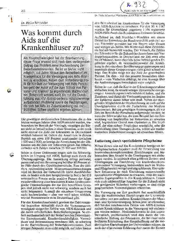 Vorschauseite 1: Was kommt durch Aids auf die Krankenhäuser zu?