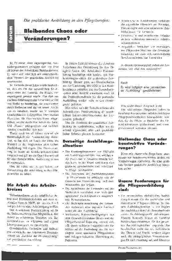 Vorschauseite 1: Bleibendes Chaos oder Veränderungen? Die praktische Ausbildung in den Pflegeberufen
