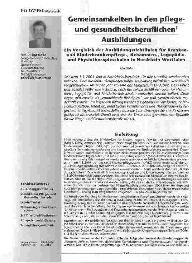 Vorschauseite 1: Gemeinsamkeiten in den pflege und gesundheitsberuflichen Ausbildungen