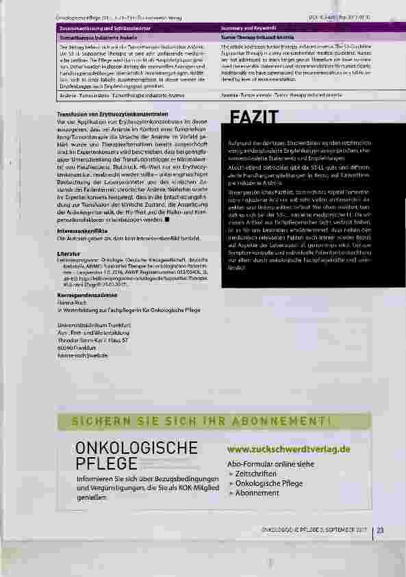 Vorschauseite 3: Tumortherapie induzierte Anämie