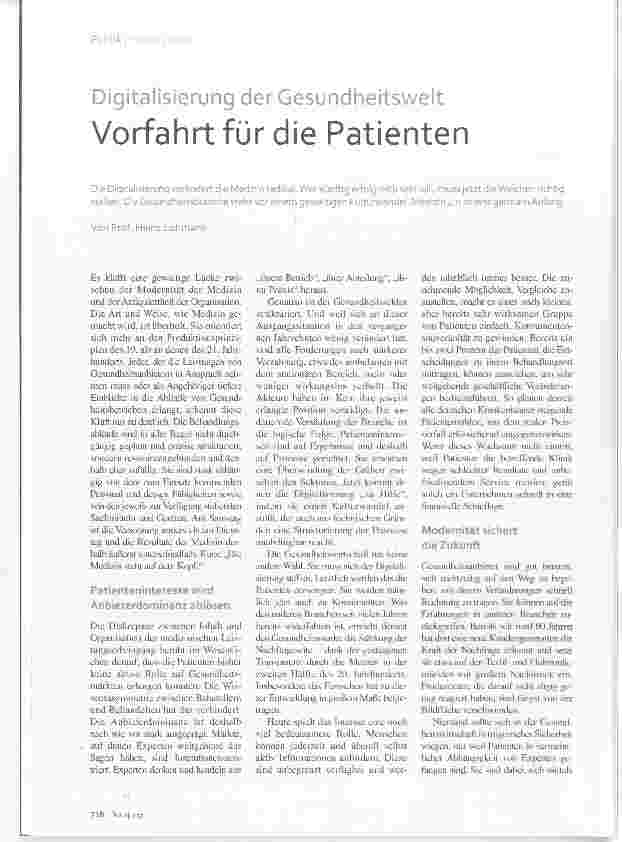 Vorschauseite 1: Digitalisierung der Gesundheitswelt Vorfahrt für die Patienten