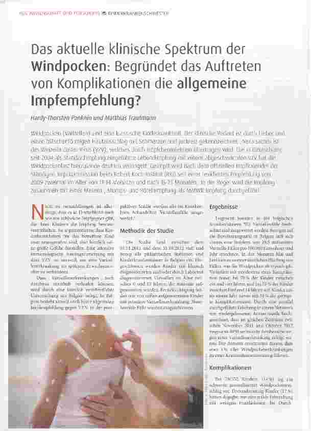 Vorschauseite 1: Das aktuelle klinische Spektrum der Windpocken: Begründet das Auftreten von Komplikationen die allgemeine Impfempfehlung?