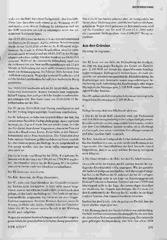 Vorschauseite 2: Kaufvertrag über ein Beatmungsgerät: Umfang der Beratungspflicht eines Verkäufers von hochwertigen medizinischen Geräten