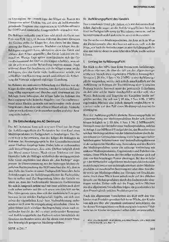 Vorschauseite 4: Kaufvertrag über ein Beatmungsgerät: Umfang der Beratungspflicht eines Verkäufers von hochwertigen medizinischen Geräten