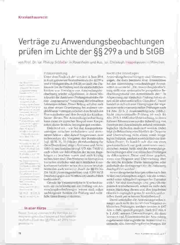 Vorschauseite 1: Verträge zu Anwendungsbeobachtungen prüfen im Lichte der §§ 299a und b StGB