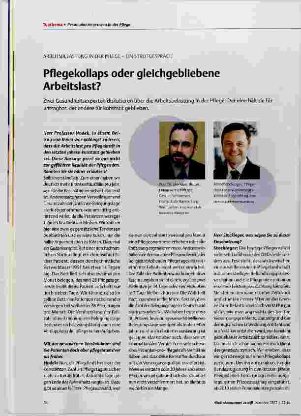Vorschauseite 1: Pflegekollaps oder gleichgebliebene Arbeitslast?