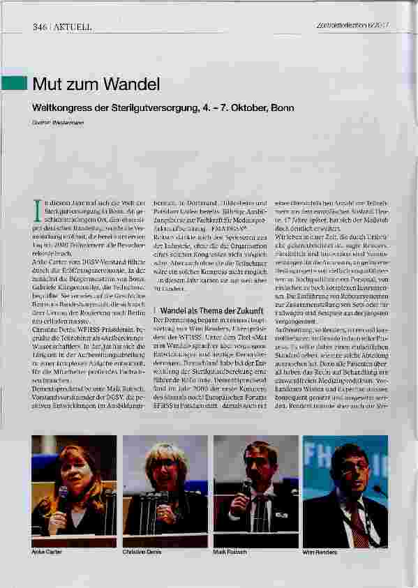 Vorschauseite 1: Mut zum Wandel Weltkongress der Sterilgutversorgung, 4. - 7. Oktober, Bonn