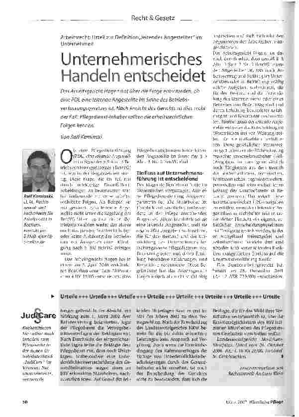 Vorschauseite 1: Unternehmerisches Handeln entscheidet - Arbeitsrecht: Urteil zur Definition Leitender Angestellter im Unternehmen