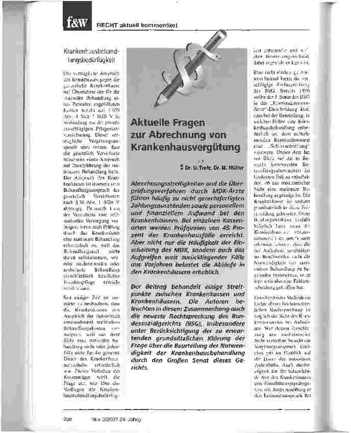 Vorschauseite 1: Aktuelle Fragen zur Abrechnung von Krankenhausvergütung