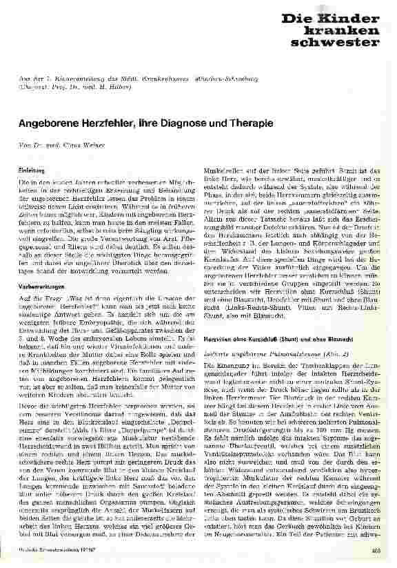 Vorschauseite 1: Angeborene Herzfehler, ihre Diagnose und Therapie