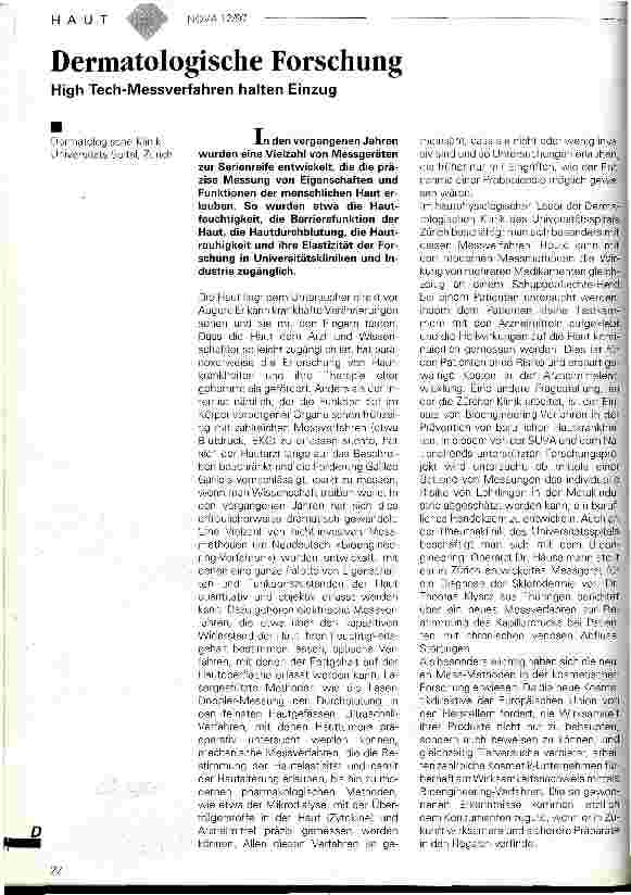 Vorschauseite 1: Dermatologische Forschung High Tech-Messverfahren halten Einzug