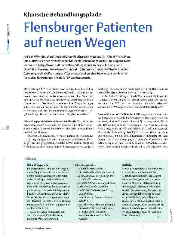 Vorschauseite 1: Klinische Behandlungspfade Flensburger Patienten auf neuen Wegen