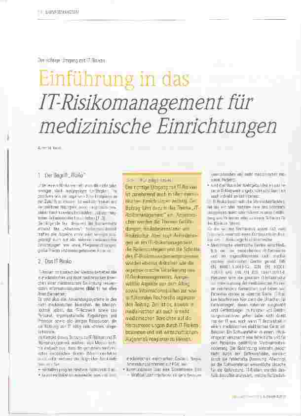 Vorschauseite 1: Einführung in das IT-Risikomanagement für medizinische Einrichtungen