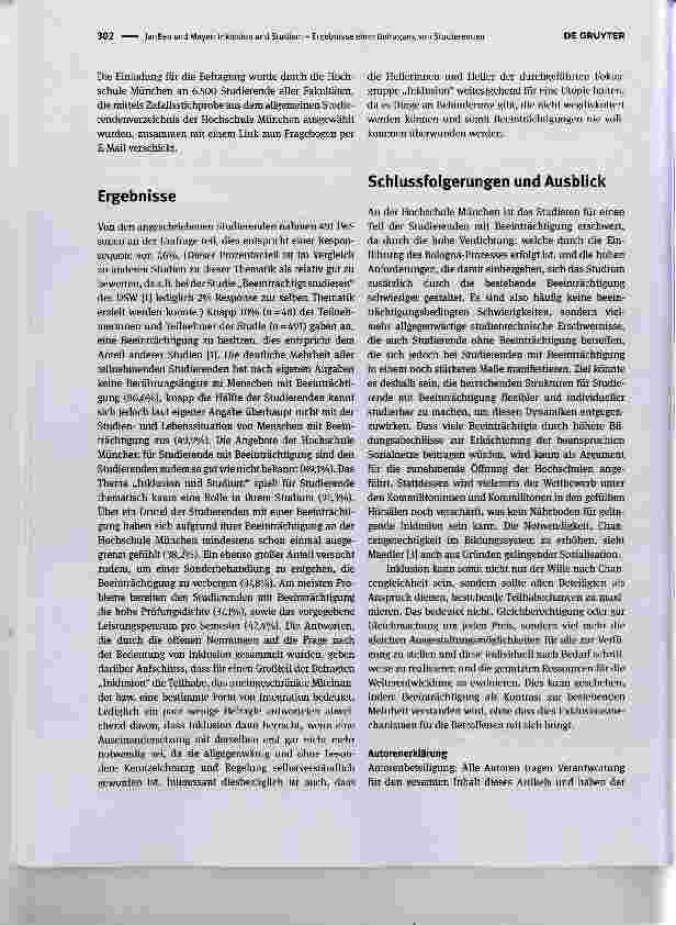 Vorschauseite 2: Inklusion und Studium Ergebnisse einer Befragung von Studierenden