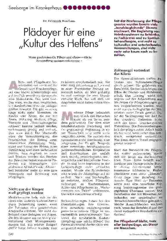 Vorschauseite 1: Plädoyer für eine Kultur des Helfens - Wenn professionelle Pflege und ehrenamtliche Zuwendung zusammenkommen -