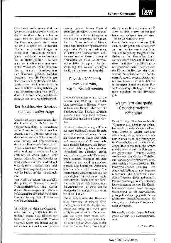 Vorschauseite 2: Die Gesundheitsreform Beschlossen ist noch nicht umgesetzt