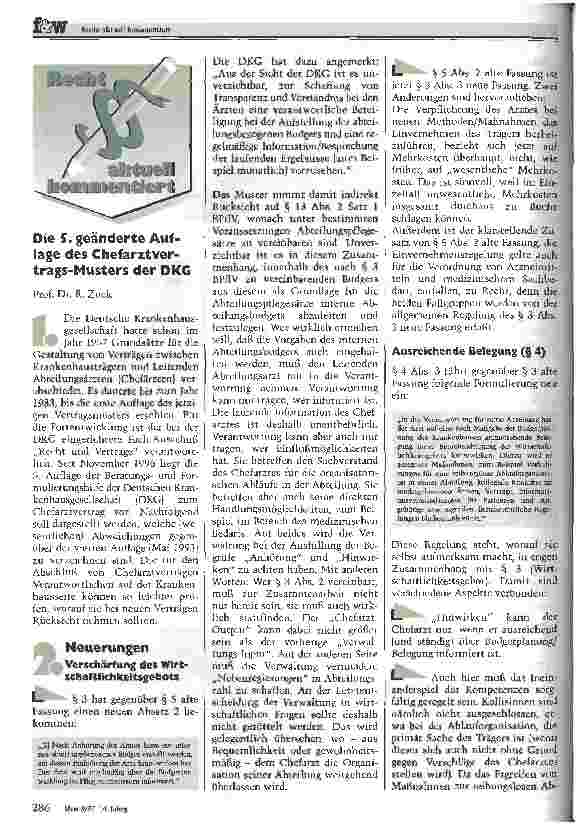 Vorschauseite 1: Die 5. geänderte Auflage des Chefarztvertrags-Muster der DKG