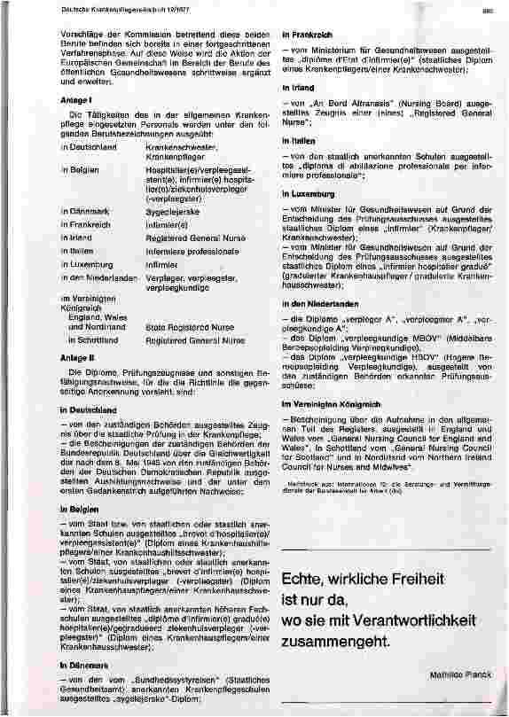 Vorschauseite 2: Der freie Dienstleistungsverkehr für das in der allgemeinen Krankenpflege tätige Personal in den Mitgliedstaaten der EG