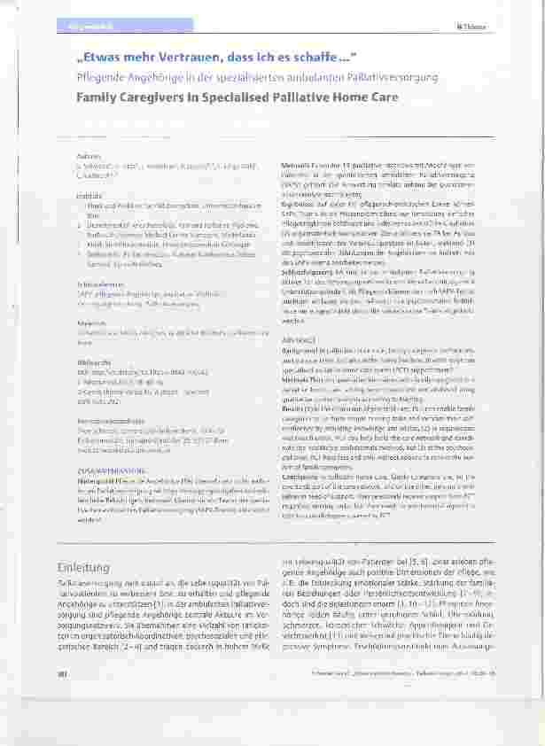 Vorschauseite 1: Pflegende Angehörige in der spezialisierten ambulanten Palliativversorgung
