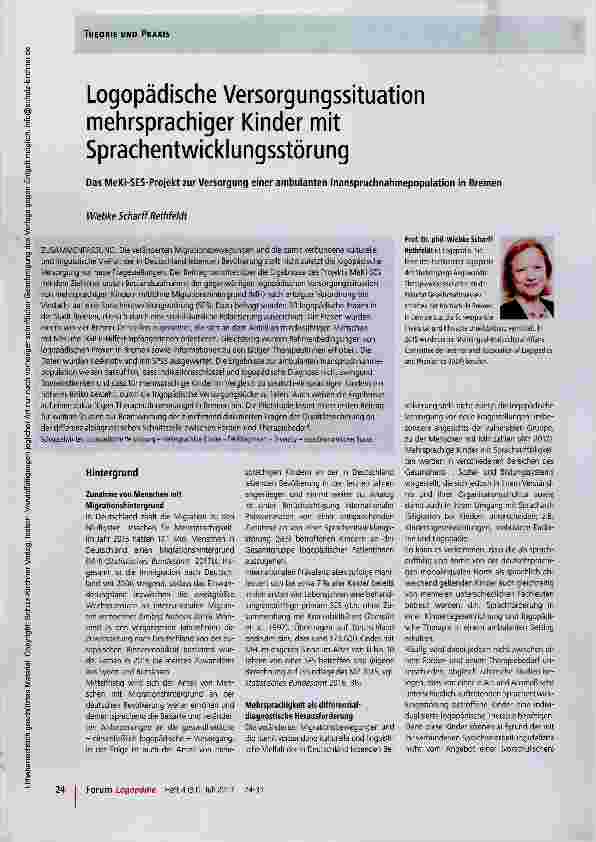 Vorschauseite 1: Logopädische Versorgungssituation mehrsprachiger Kinder mit Sprachentwicklungsstörung