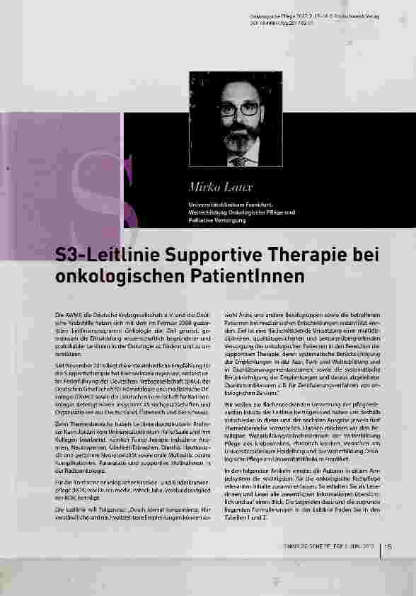 Vorschauseite 1: S3-Leitlinie Supportive Therapie bei onkologischen Patientinnen