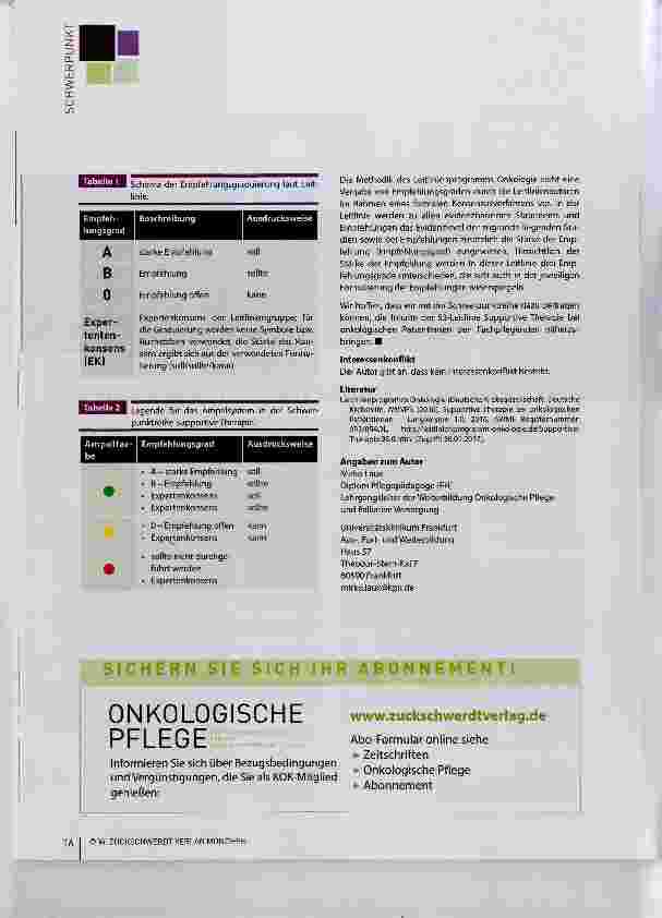 Vorschauseite 2: S3-Leitlinie Supportive Therapie bei onkologischen Patientinnen