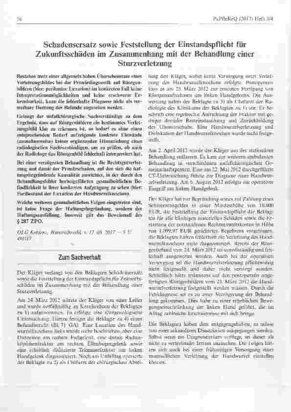 Vorschauseite 1: Schadensersatz sowie Feststellung der Einstandspflicht für Zukunftsschäden im Zusammenhang mit der Behandlung einer Sturzverletzung