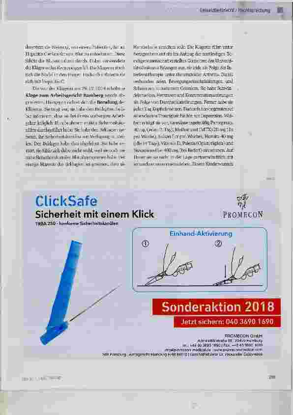 Vorschauseite 2: HCV-lnfektion einer Auszubildenden bei der Blutentnahme