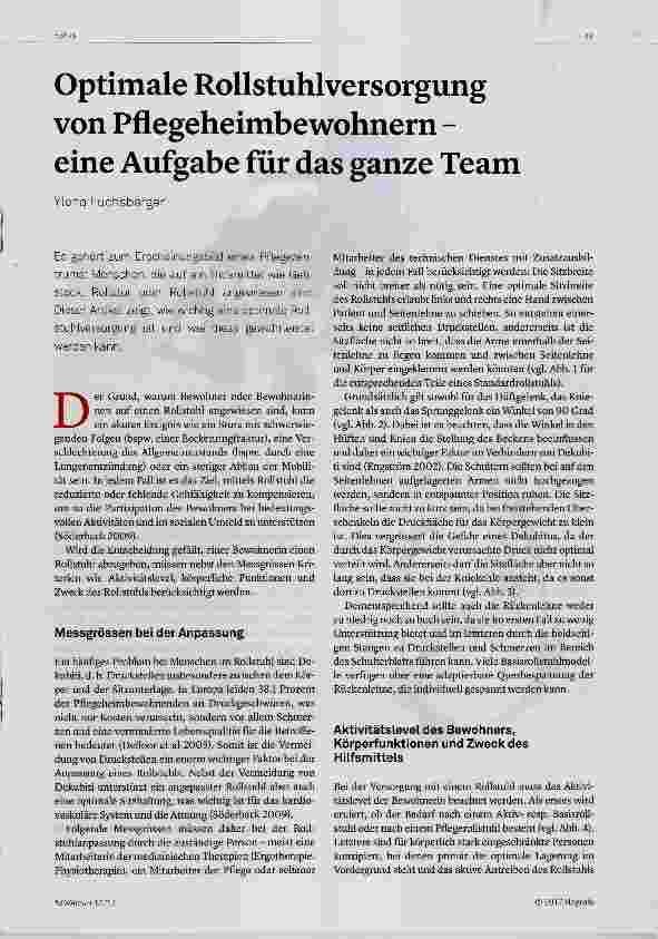 Vorschauseite 1: Optimale Rollstuhlversorgung von Pflegeheimbewohnern eine Aufgabe für das ganze Team