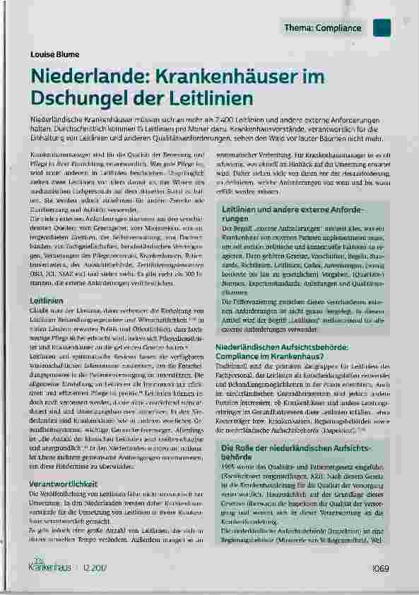 Vorschauseite 1: Niederlande: Krankenhäuser im Dschungel der Leitlinien